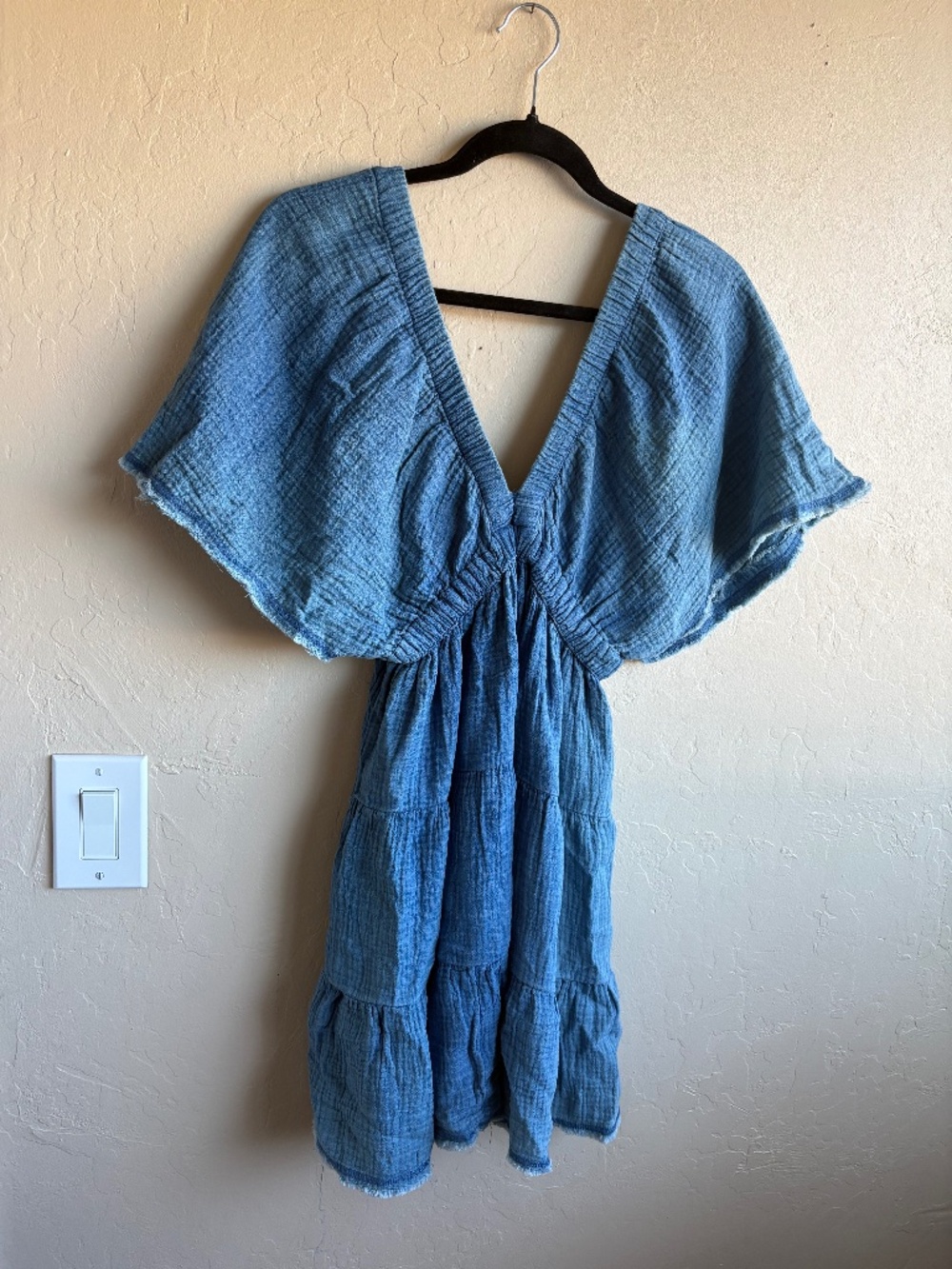 aerie Blue Tiered Gauze V-Neck Dress